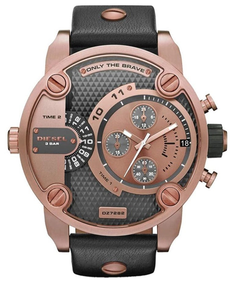 Diesel DZ7282 Little Daddy Men's Watch – Black & Gold Dial & Black Leather Strap