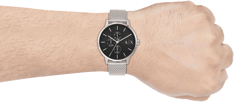 Armani Exchange Cayde AX2714 Men's Chronograph – Black Dial with Silver Mesh Stainless Steel Strap