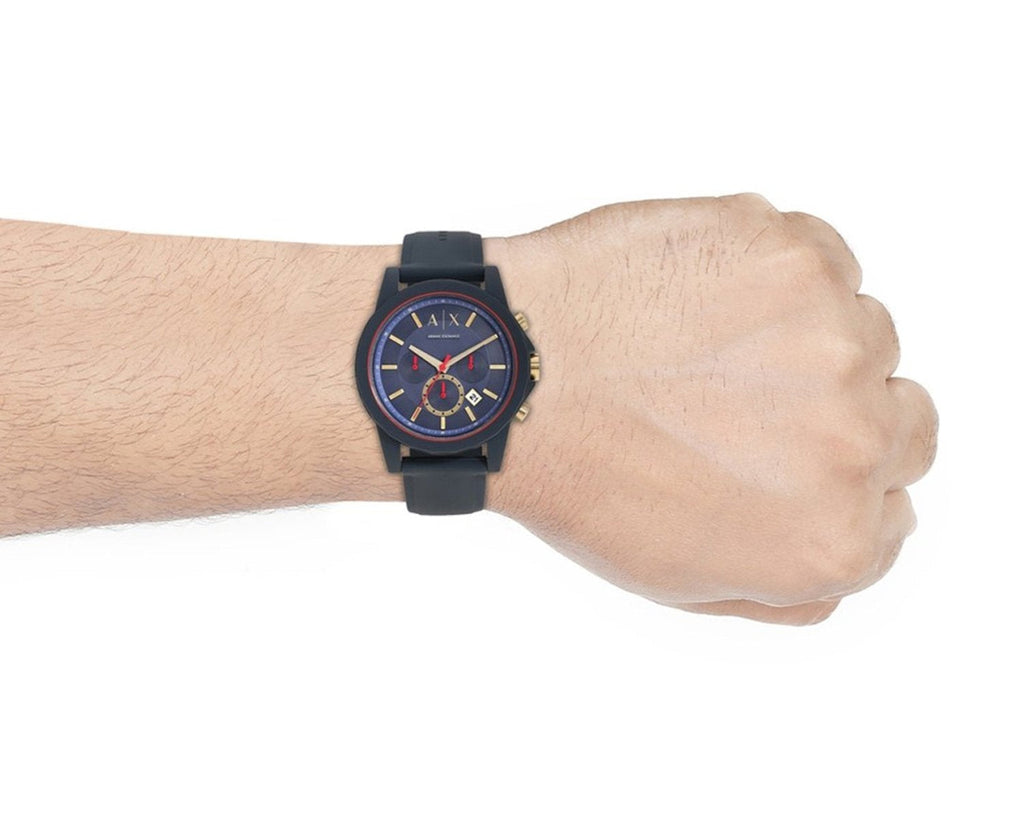 Armani Exchange Outerbanks AX1335 Men's Chronograph Watch – Blue Dial with Blue Silicone Strap