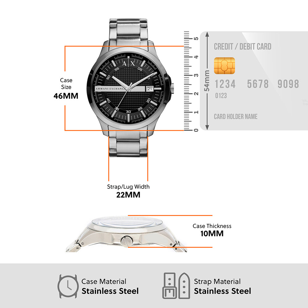 Armani Exchange Hampton AX2103 Men's Chronograph Watch – Black Dial with Silver-Tone Stainless Steel Strap