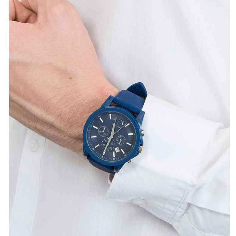 Men's Armani Exchange Outerbanks Chronograph Watch AX1327 – Blue Dial with Blue Silicone Strap